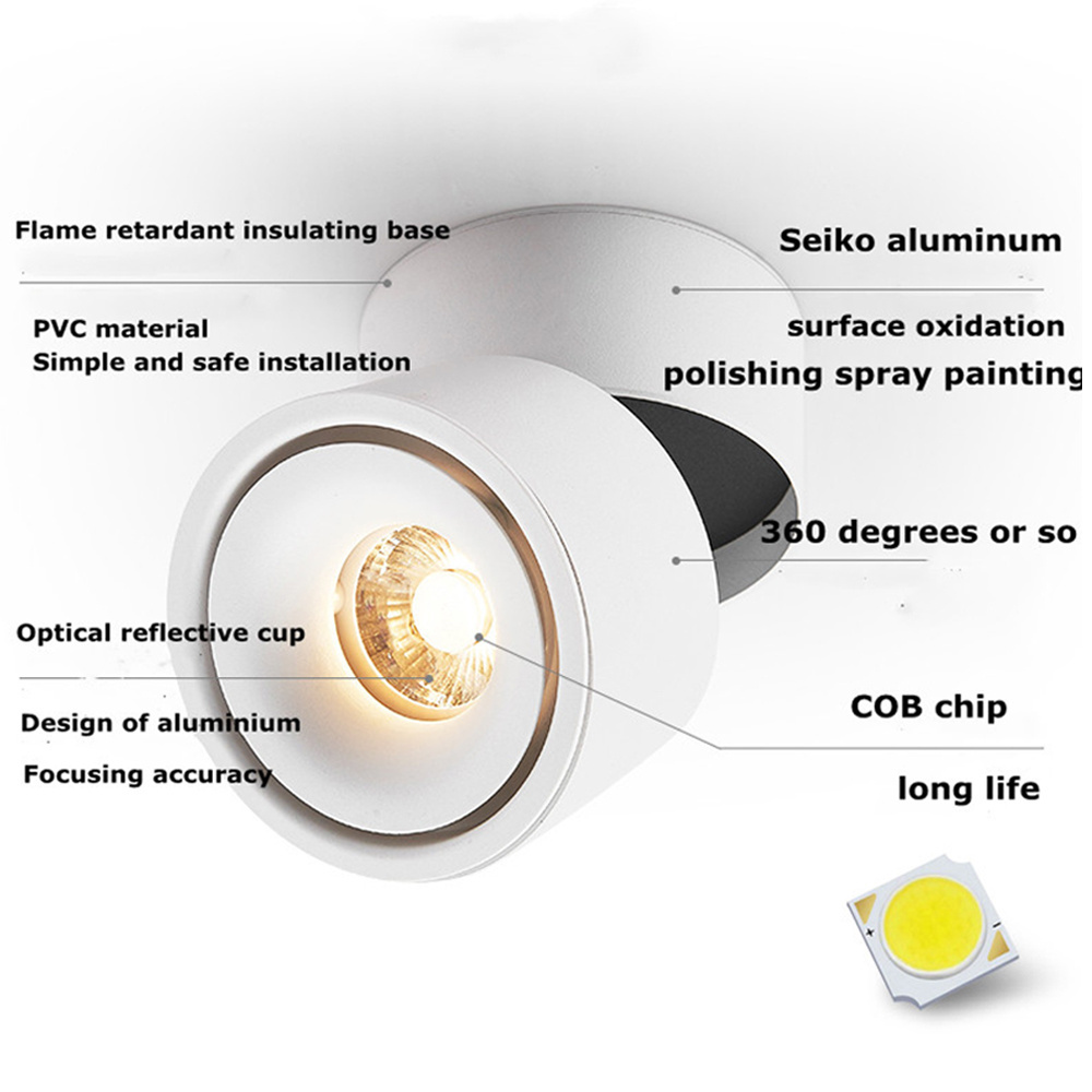 360 Degree Rotatable 7W 10W 12W 15W LED Ceiling Spot Light Surface Mounted Ceiling Downlight