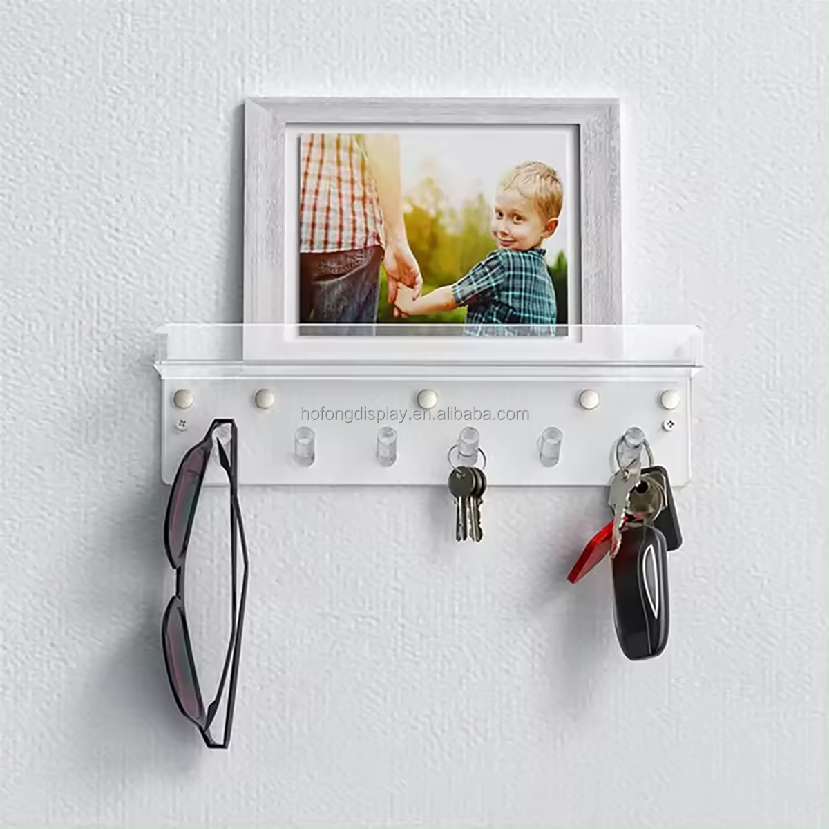 Magnetic Tray Key Holder, 6 Hooks Clear Acrylic Wall Mount Key Holder, Entrance Hallway Shelf, Mail Organizer