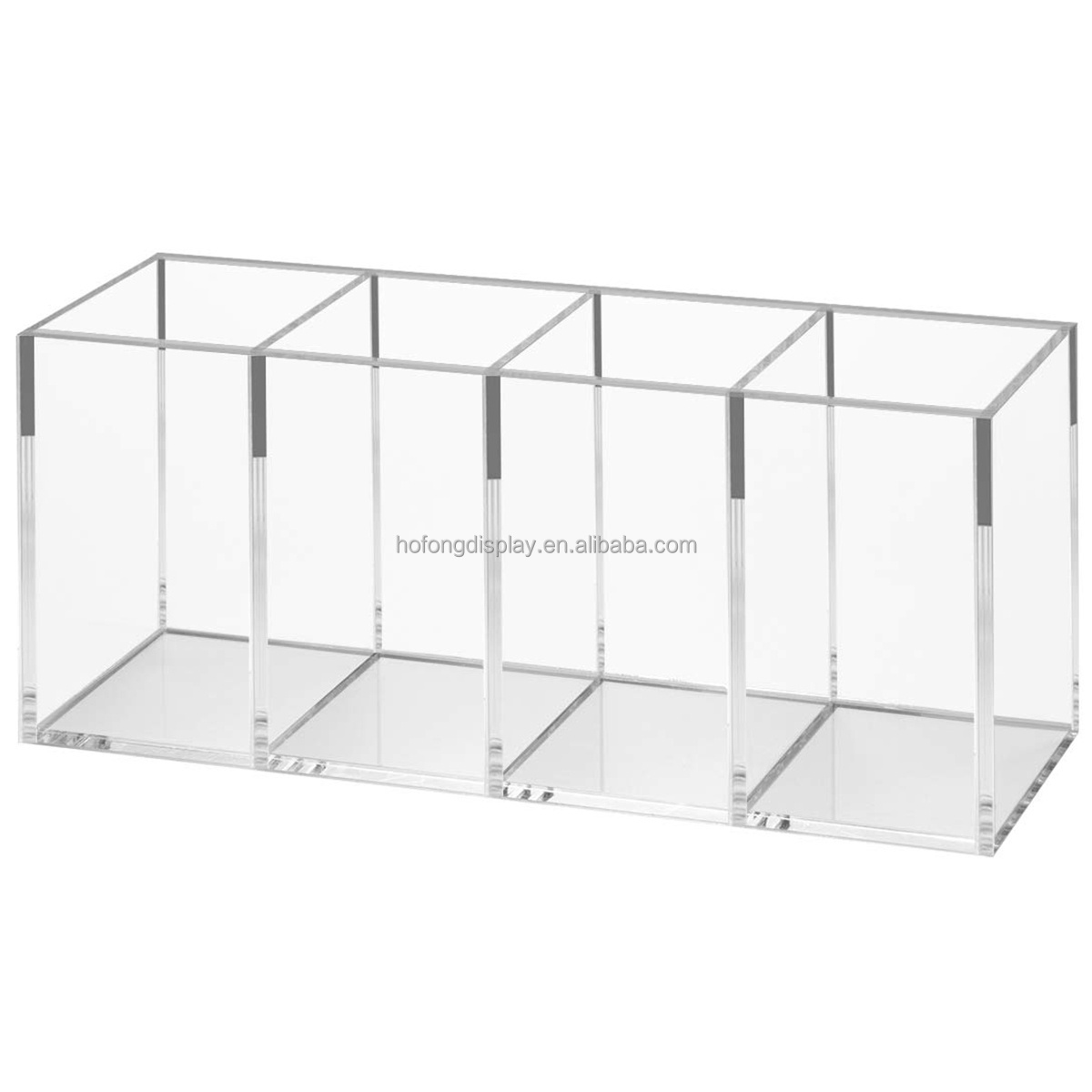 Acrylic Pen Holder 4 Compartments, Clear Pencil Organizer Cup for Countertop Desk Accessory Storage