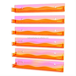 New Design Fluorescent Orange Acrylic Nail Polish Organizer 15 Inch Nail Polish Holder Wall Mounted Shelf with Waved Edge