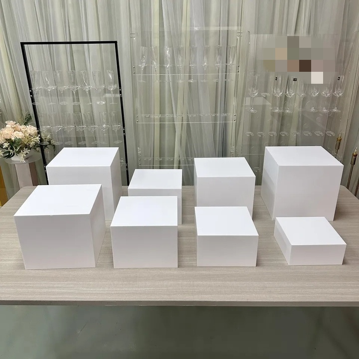 White Acrylic Riser Stand Buffet Table Food Display Stands Nesting Dessert Risers Cube Lucite Display Box for  Wedding Party