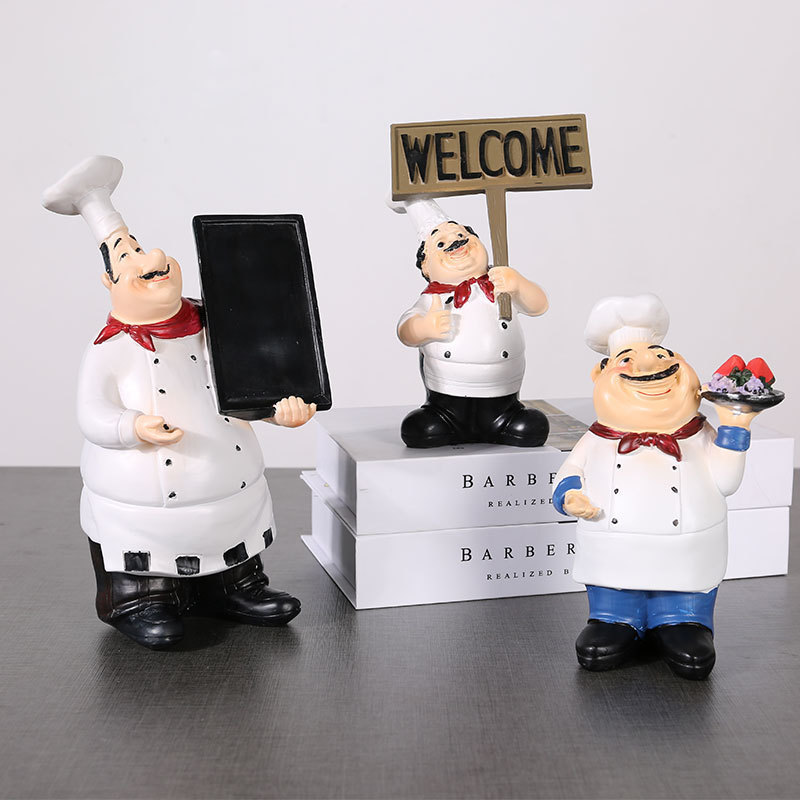 Cheap Resin Chef Sculpture Set Home Decoration Kitchen Chef Statue