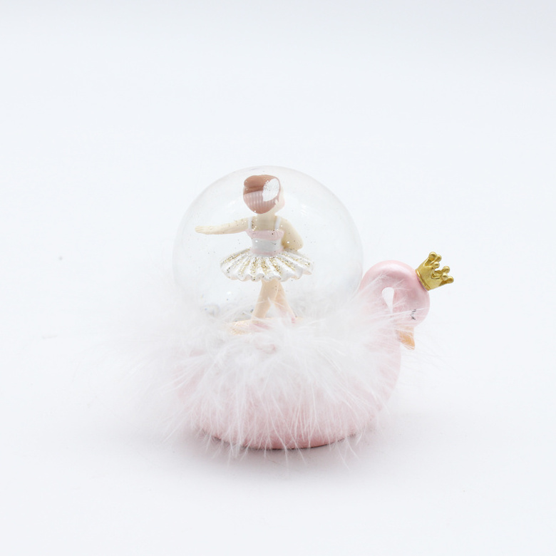 High Quality Swan Shape Ballet Girl Resin Glass Snow Globe For Home Decoration