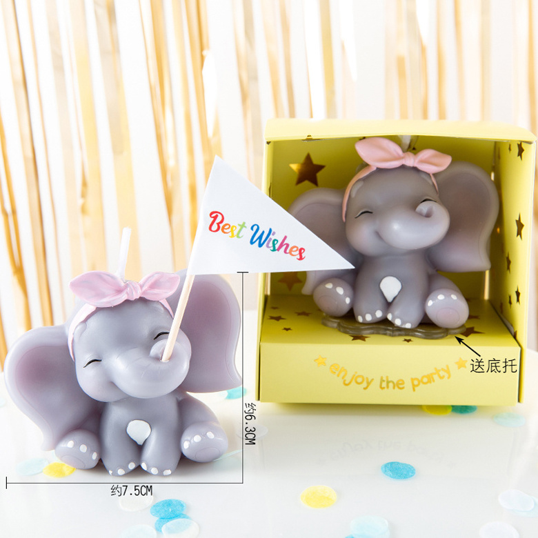 Cute Baby Elephant Cake Candle for Birthday Party and Wedding Favor (Baby Boy)