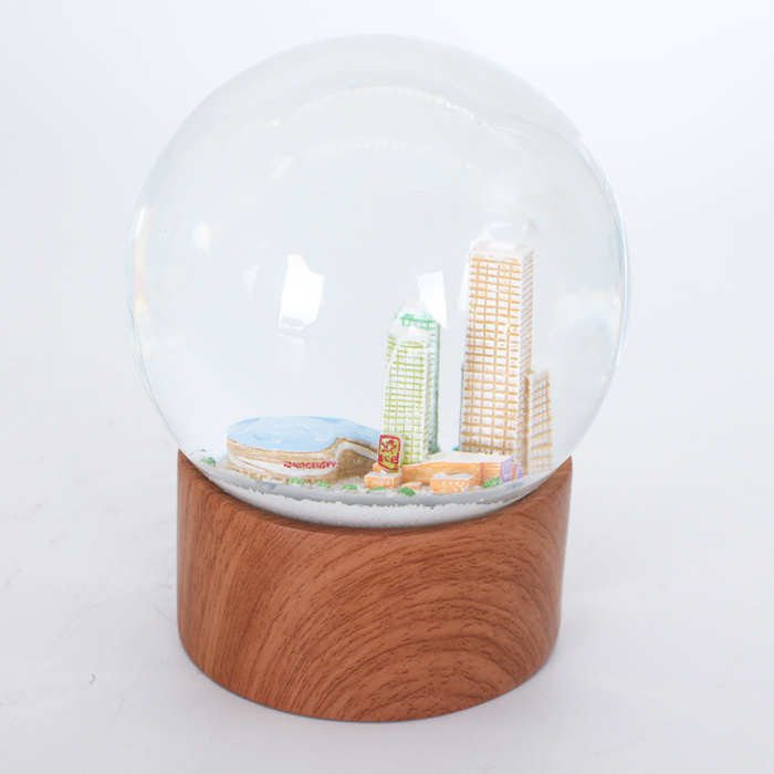 Custom Snow Globe Resin Skyscraper Home Decoration Snow Globe Glass