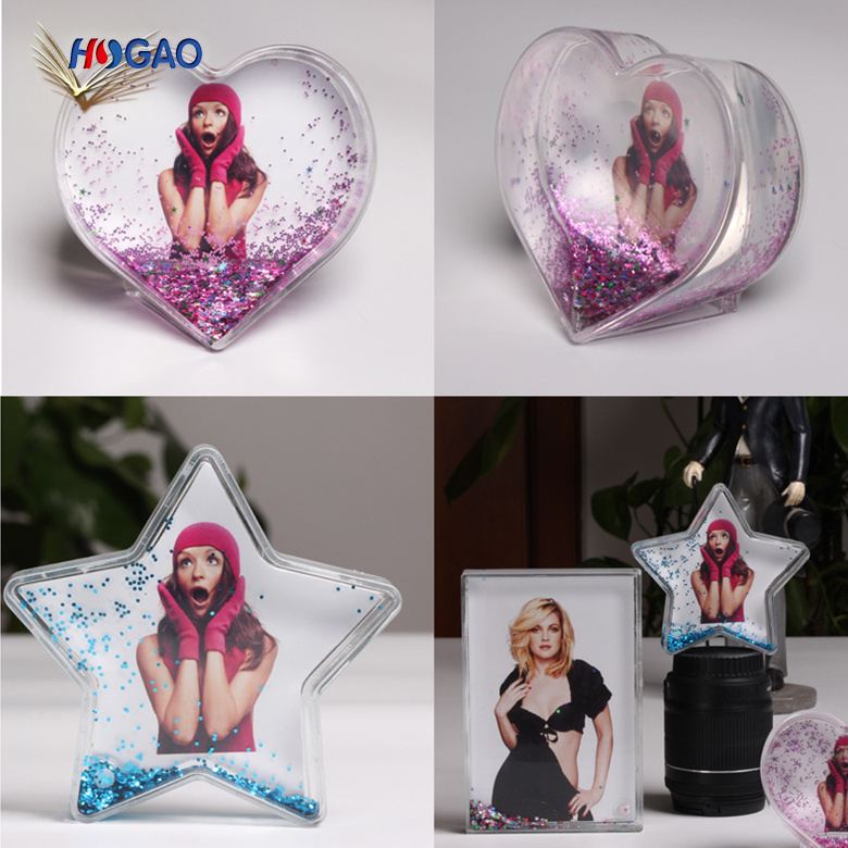 Cute photo frame  heart shaped water snow globe wedding gift plastic empty snow globe