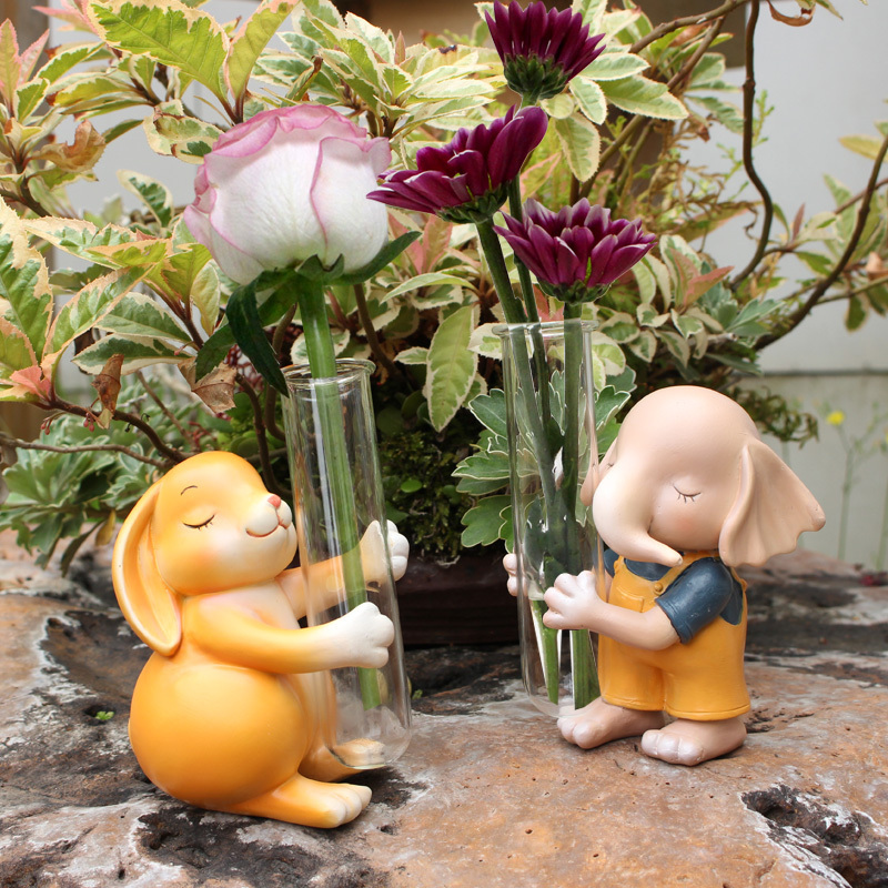 Resin Animal Elephant Flower Glass Vase Transparent Test Tube Glass Flower Vase