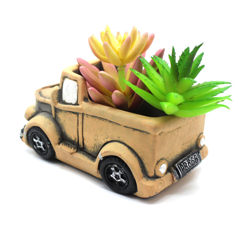 OEM cheap mini truck shape cement concrete succulent planter flower pot