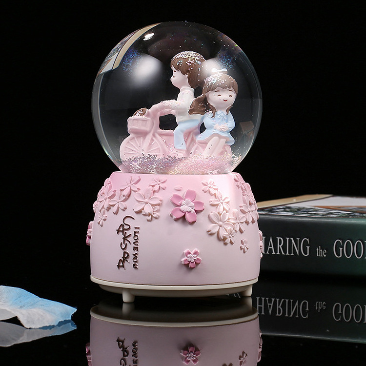 Snowball maker custom water snow globe music couple  wedding gift inflatable Valentine's Day light romantic pink glass snowglobe