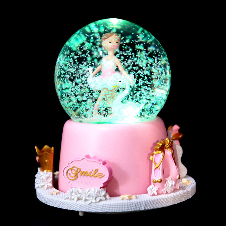 High Quality Swan Shape Ballet Girl Resin Glass Snow Globe For Home Decoration