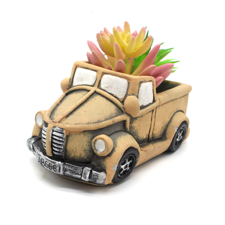 OEM cheap mini truck shape cement concrete succulent planter flower pot