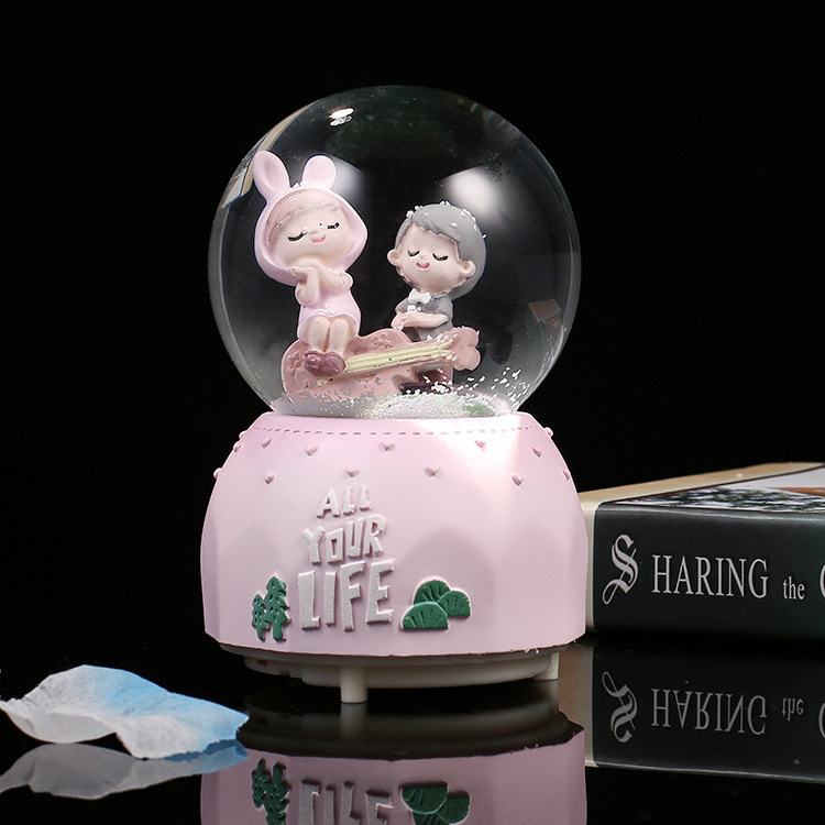 Snowball maker custom water snow globe music couple  wedding gift inflatable Valentine's Day light romantic pink glass snowglobe