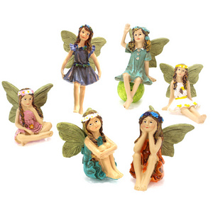 Resin Figurines Miniature Fairy Garden decoration Small Fairy  assort 6pcs with metal stick