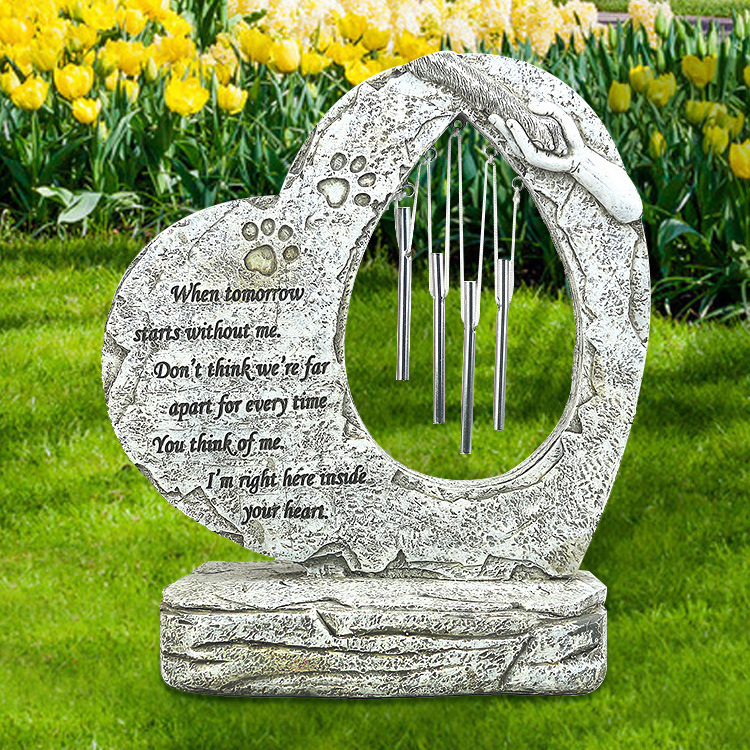 Custom Pet Memorial Stone Heart Shape With Wind Chime Pet Memorial Gift Stone