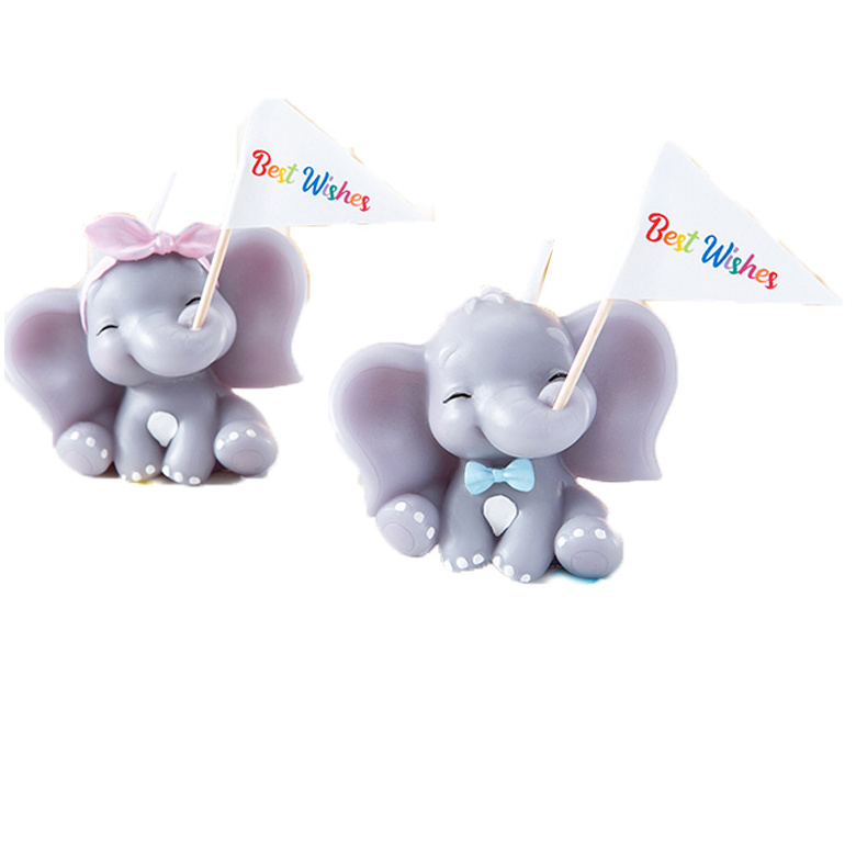 Cute Baby Elephant Cake Candle for Birthday Party and Wedding Favor (Baby Boy)