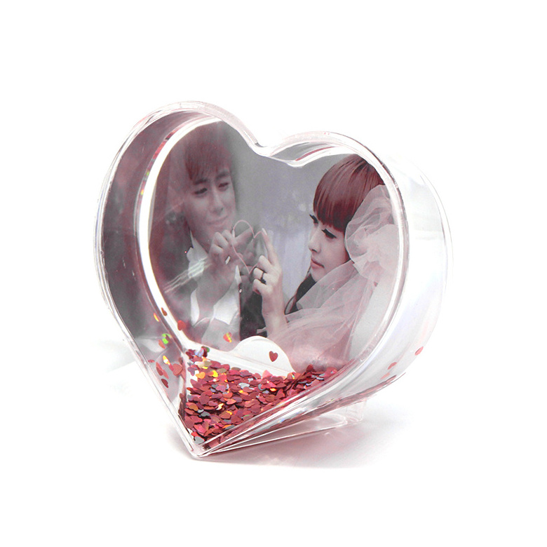 Wedding gift home decor desktop heart shape photo snowball plastic snow globe