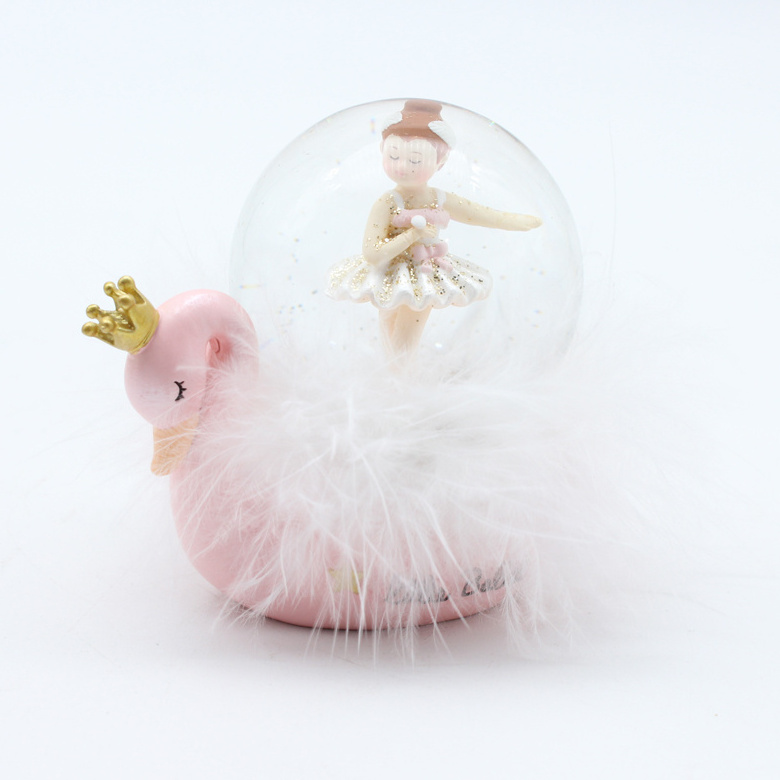 High Quality Swan Shape Ballet Girl Resin Glass Snow Globe For Home Decoration