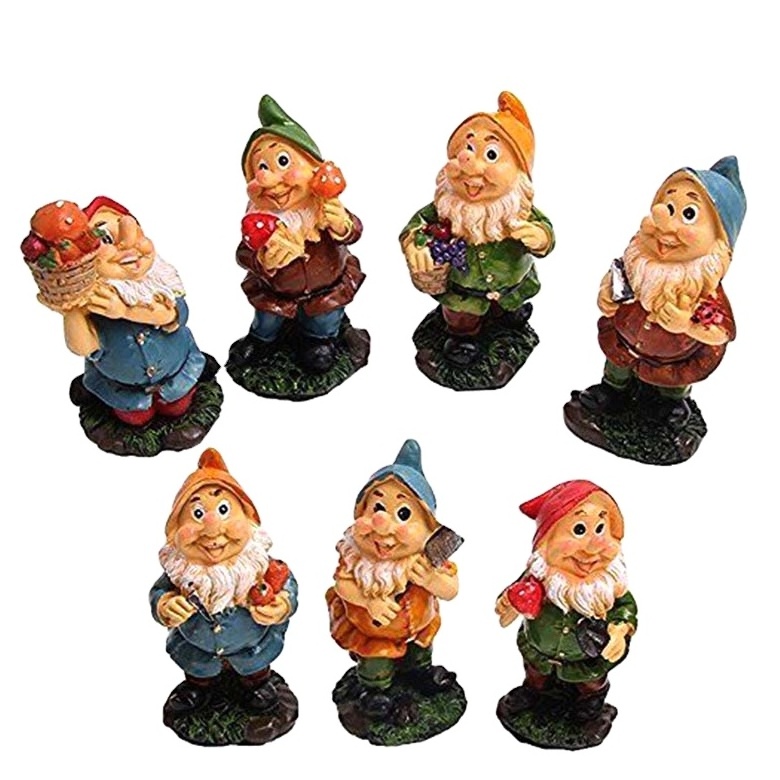 Mini gnomes fairy garden set decorations seven polyresin dwarf with mushrooms