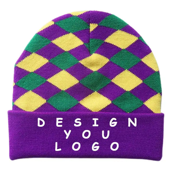 New Knitted Mardi Gras Hat Mardi Gras Stripe Beanie