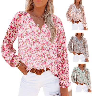 Fashion V-Neck Chiffon Women Top Casual Sleeve Chiffon Shirt