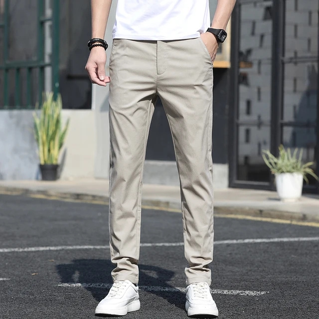 Spring Slim Straight Breathable Stretch Classic Trousers Men Casual Khaki Pant For Men