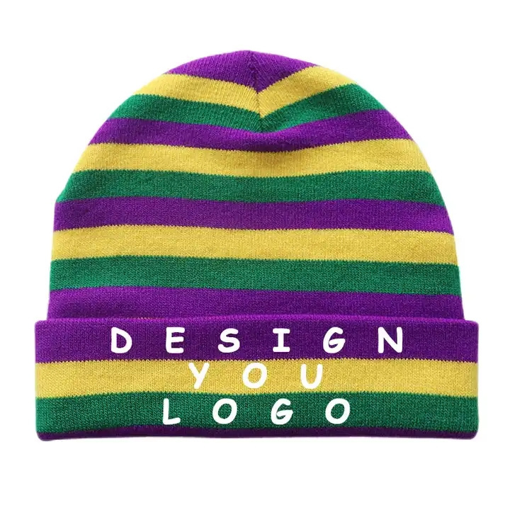 New Knitted Mardi Gras Hat Mardi Gras Stripe Beanie