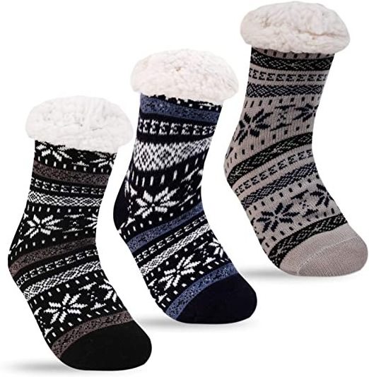 Winter Fluffy Non Slip Cabin Deer Socks Fuzzy Sherpa Mens Elk Knit Socks Thick Warm Cozy Christmas Slipper Socks With Grips