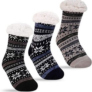 Winter Fluffy Non Slip Cabin Deer Socks Fuzzy Sherpa Mens Elk Knit Socks Thick Warm Cozy Christmas Slipper Socks With Grips