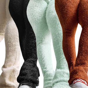 2024 Winter Women High Waist Slim Fuzzy Knitted Flare Women Pants