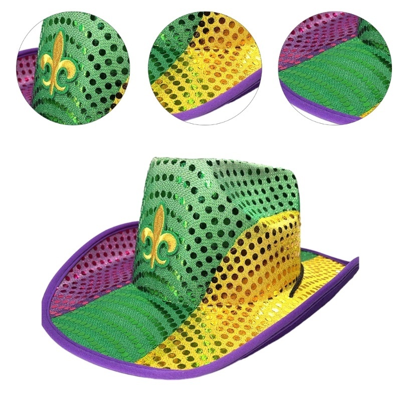 Funny Light up Cowboy Cowgirl Hats Sequin Mardi Gras Hat