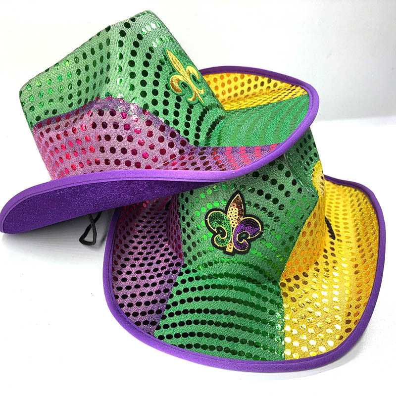 Funny Light up Cowboy Cowgirl Hats Sequin Mardi Gras Hat