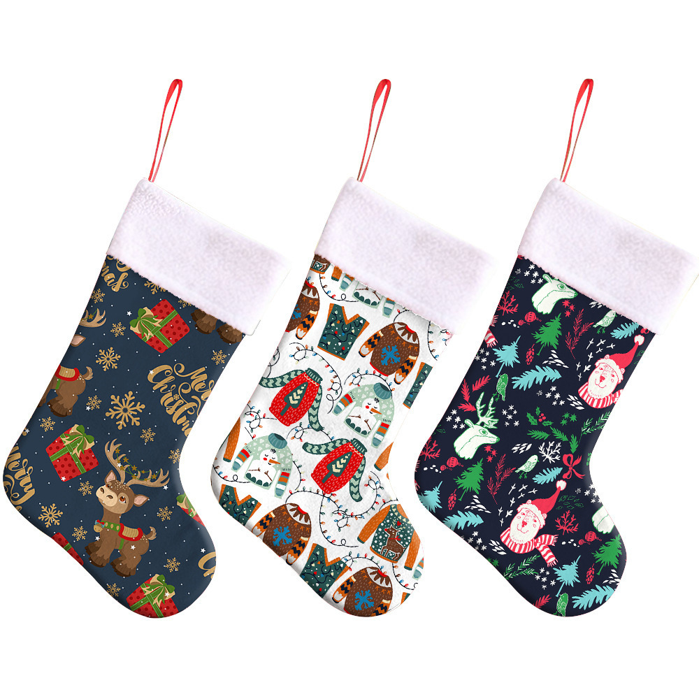 Wholesale Animal Plaid Snowflake Printed Xmas Tree Decoration Stocking Santa Claus Personalized Velvet Plush Christmas Stockings