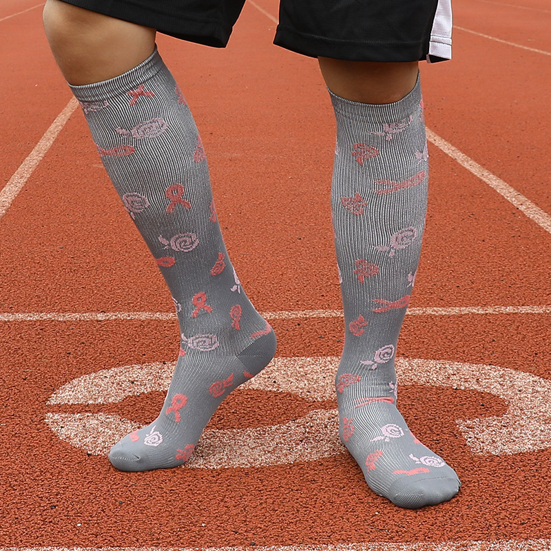 High Quality Breast Cancer Awareness Compression Socks Pink Ribbon Softball Soccer Football Women Socks