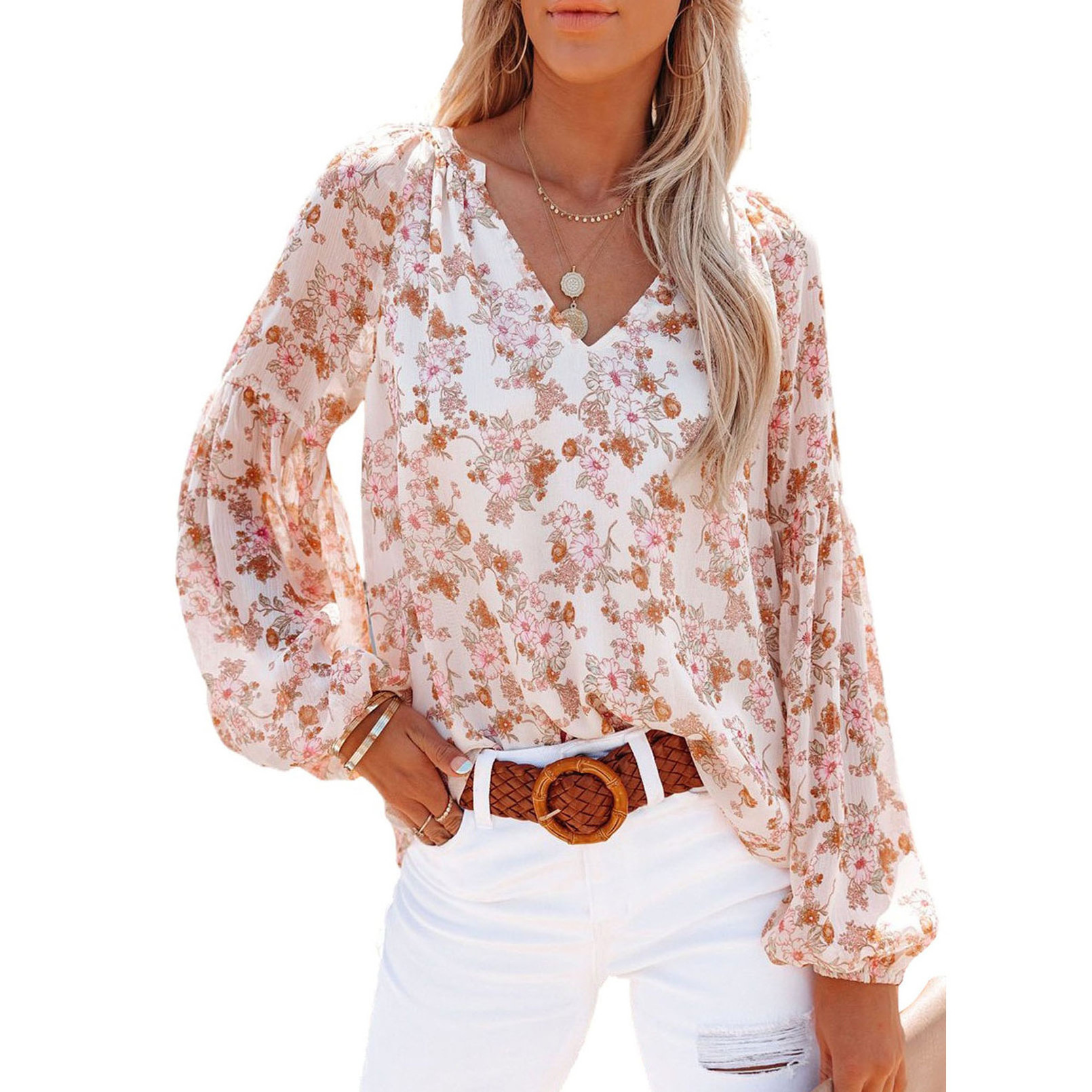 Fashion V-Neck Chiffon Women Top Casual Sleeve Chiffon Shirt