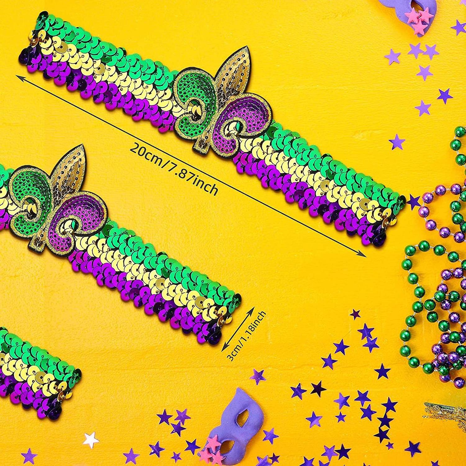 Mardi Gras Fleur De Lis Sequin Headbands Carnival Elastic Glitter Headbands