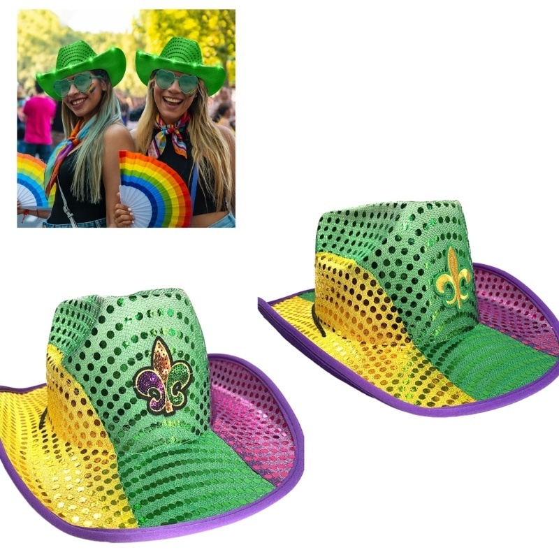 Funny Light up Cowboy Cowgirl Hats Sequin Mardi Gras Hat