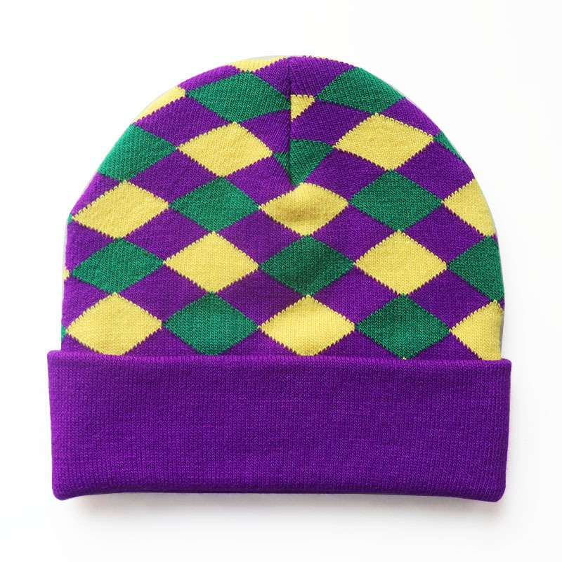 New Knitted Mardi Gras Hat Mardi Gras Stripe Beanie