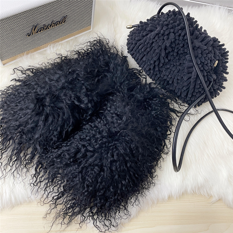 High Quality Solid Mongolian Fur Slides Keep Warm Fashion Fur Winter Slippers For Women