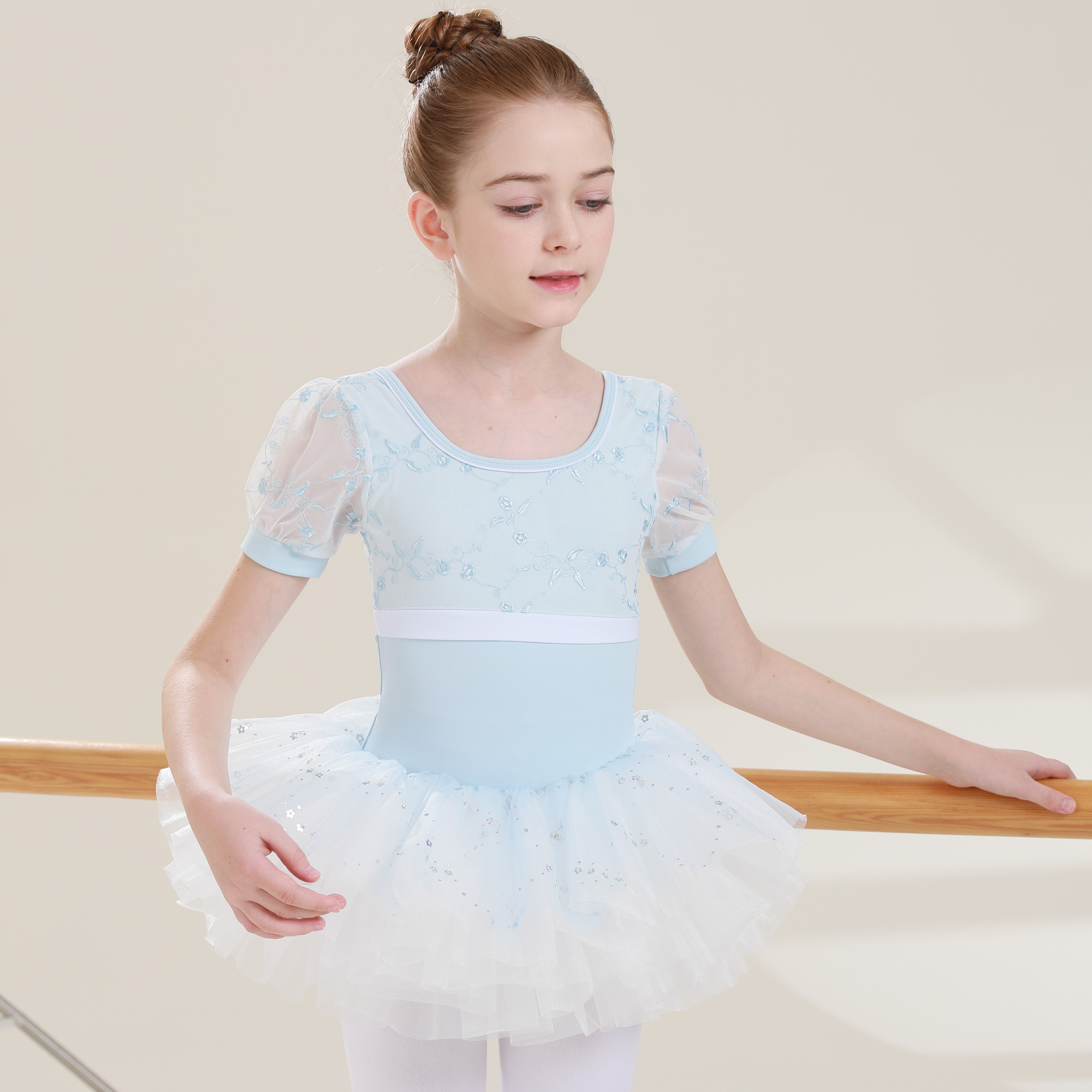 Popular factory own design high quality nylon mesh embroidery beautiful yellow girls kids dance performance ballet tutu dress