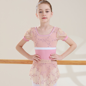 2024 hot sales high quality comfortable fabrics elastic mesh embroidery square neck dance ballet dress for kids girls