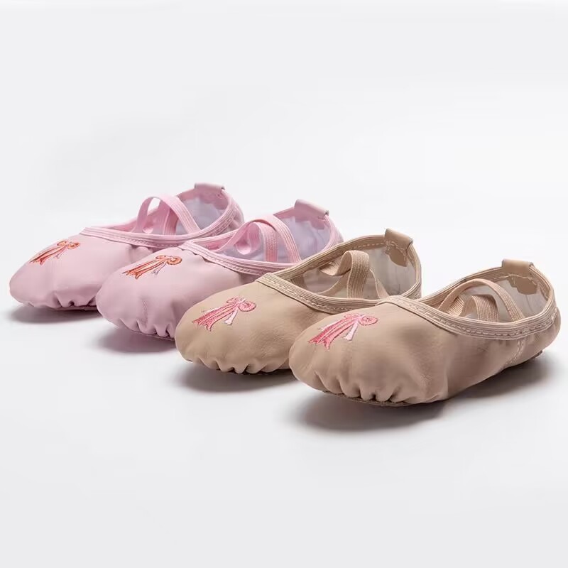 High quality embroidery kids girls ballet flat shoes dance wear