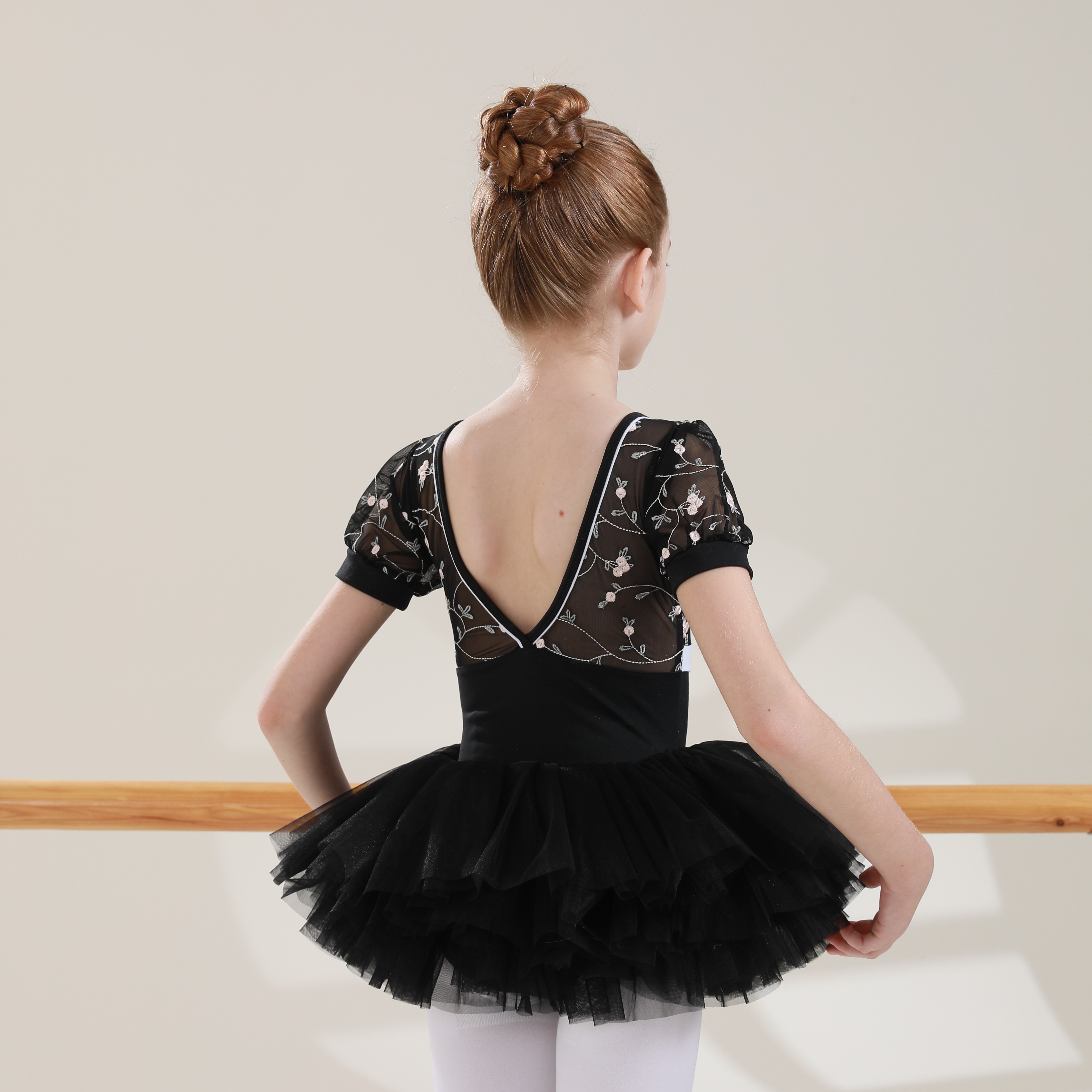 2024 new coming summer popular hot sales embroidery square neck black kids girls dance ballet tutu dress for girls