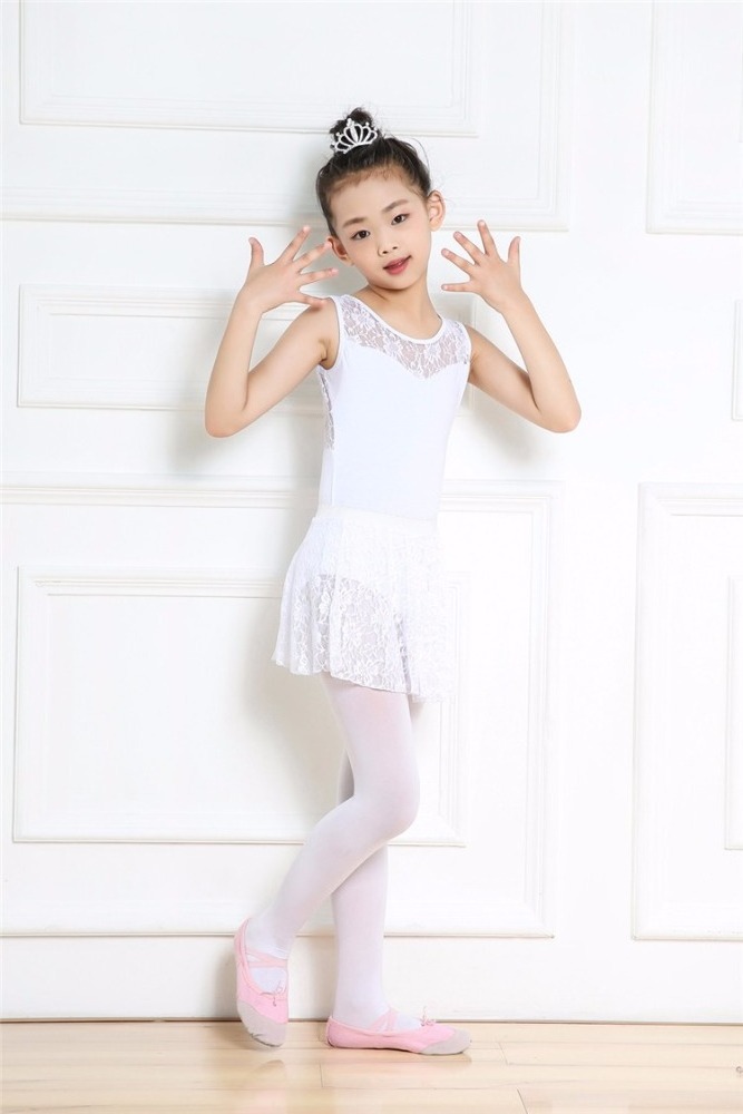 Fashion Design Kids Girls Ballet Dance Lace Leotards Sexy White Leotard with Skirt