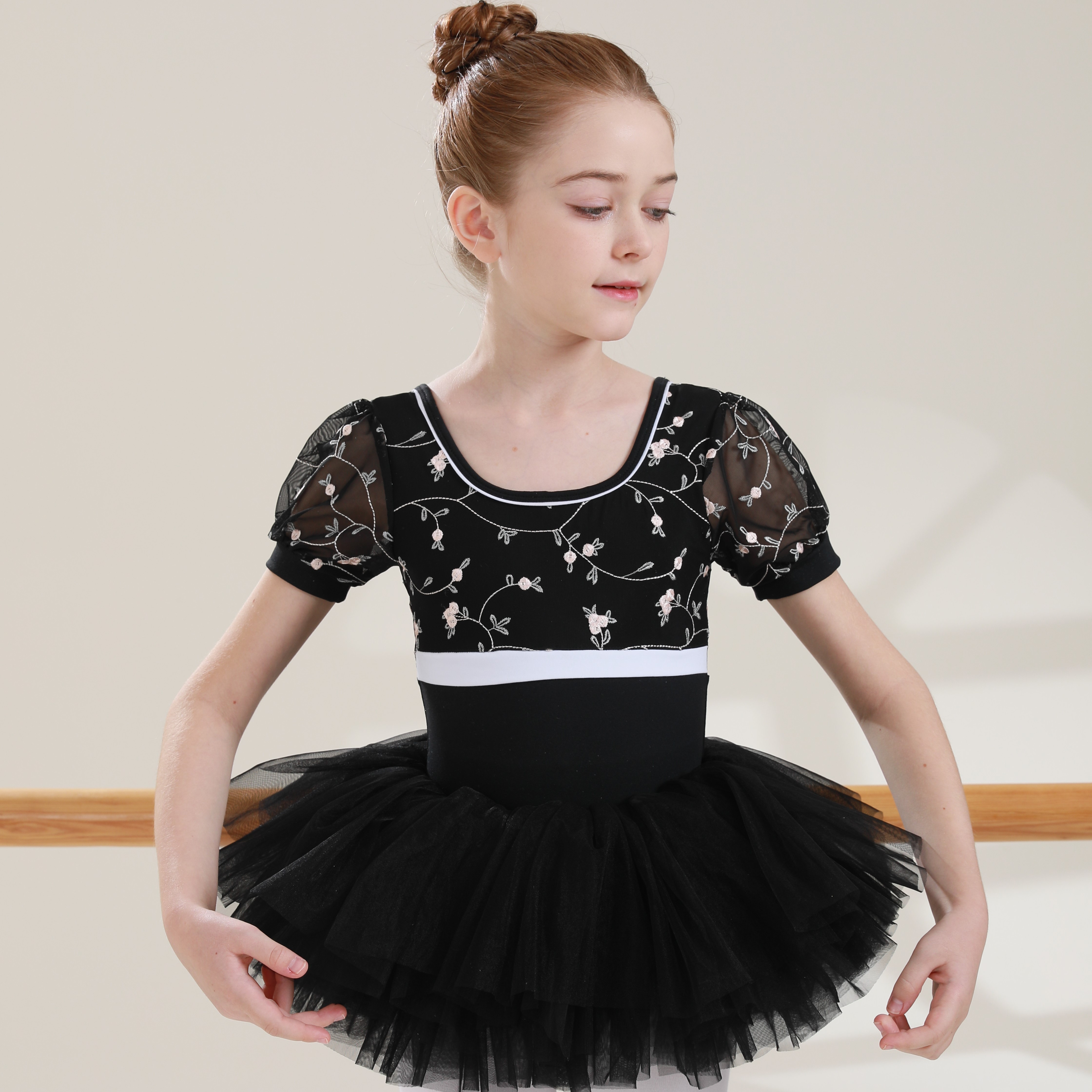 2024 new coming summer popular hot sales embroidery square neck black kids girls dance ballet tutu dress for girls