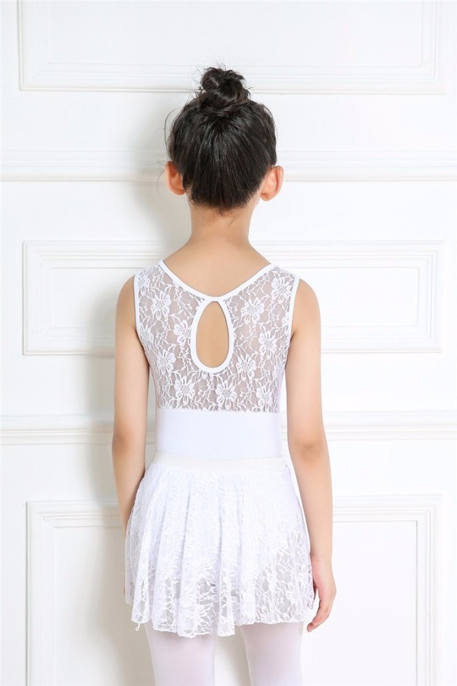 Fashion Design Kids Girls Ballet Dance Lace Leotards Sexy White Leotard with Skirt