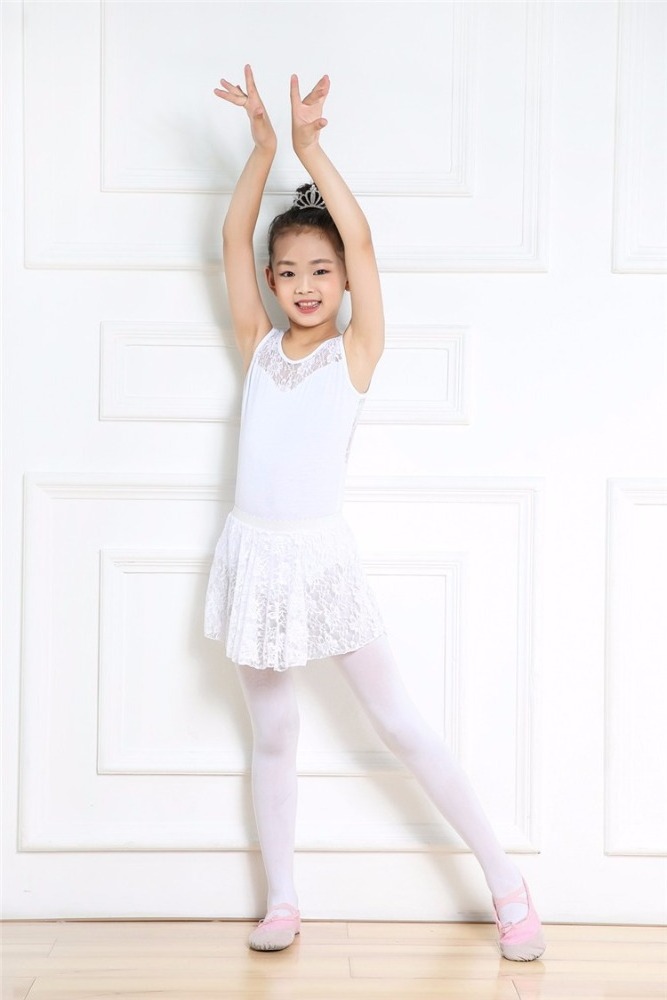 Fashion Design Kids Girls Ballet Dance Lace Leotards Sexy White Leotard with Skirt