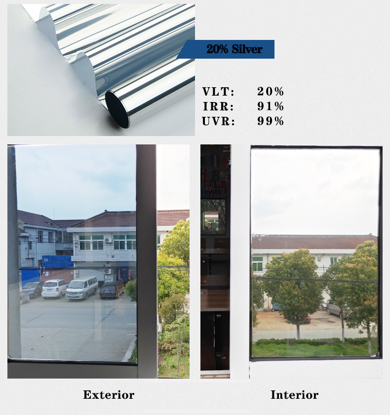 20%VLT  B-0404 Architectural Privacy  Window Film Solar Reflective Glass Film With Double Silver Mirror Effect