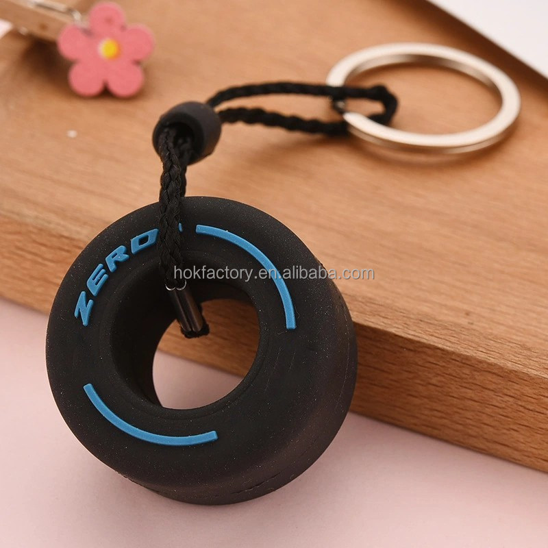 Custom logo silicone tire keyring rubber tyre shape key chain car wheel tire keychain for promotional