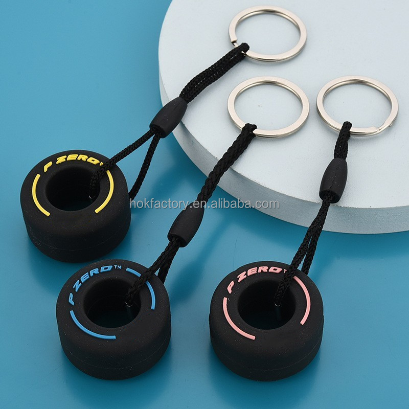 Custom logo silicone tire keyring rubber tyre shape key chain car wheel tire keychain for promotional