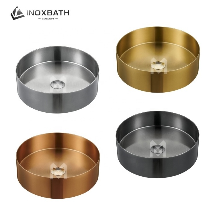 New handmade round rose gold brushed basin stainless steel basin bathroom table top ellipse wash basin